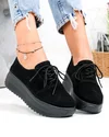 Pantofi casual dama piele naturala intoarsa negri cu talpa groasa si inchidere sireturi T6055 6