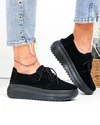 Pantofi casual dama piele naturala intoarsa negri cu talpa groasa si inchidere sireturi T6055 1