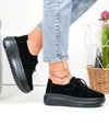Pantofi casual dama piele naturala intoarsa negri cu talpa groasa si inchidere sireturi T6055 5