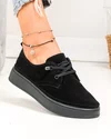 Pantofi casual dama piele naturala intoarsa negri cu talpa usor flexibila T-9000 3