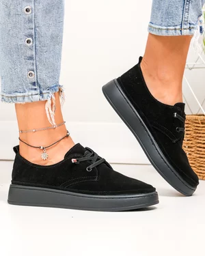 Pantofi Casual - Pantofi casual dama piele naturala intoarsa negri cu talpa usor flexibila T-9000