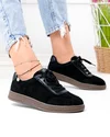 Pantofi casual dama piele naturala intoarsa negri cu varf rotund F001-969 2
