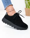 Pantofi casual dama piele naturala intoarsa negri cu varf rotund F002-661 2