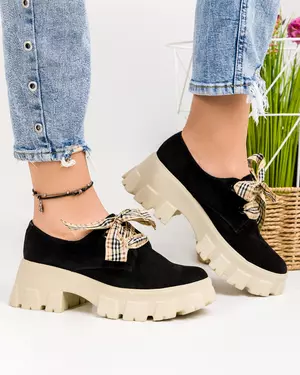 Pantofi Casual Dama Piele Naturala Intoarsa Negri POL126