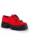 Pantofi casual dama piele naturala intoarsa rosii cu accesoriu aplicat si cusaturi decorative POL169 7