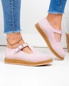 Pantofi casual dama piele naturala intoarsa roz cu inchidere catarama  WIZ0126 5