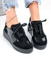 Pantofi casual dama piele naturala intoarsa si lacuita negri F002-538 3