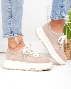 Pantofi Casual - Pantofi casual dama piele naturala intoarsa si material sintetic bej G10-A03-1