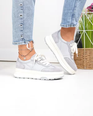 Pantofi casual dama piele naturala intoarsa si material sintetic gri G10-A03-1