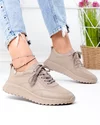 Pantofi casual dama piele naturala kaki cu inchidere sireturi F001-977 2