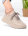Pantofi casual dama piele naturala kaki cu inchidere sireturi F001-977 3