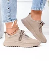 Pantofi casual dama piele naturala kaki cu inchidere sireturi F001-977 1