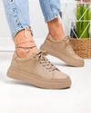 Pantofi casual dama piele naturala kaki cu inchidere sireturi F002-408 2