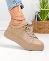 Pantofi casual dama piele naturala kaki cu inchidere sireturi F002-408 4