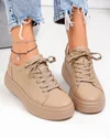 Pantofi casual dama piele naturala kaki cu inchidere sireturi F002-408 3