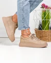 Pantofi casual dama piele naturala kaki cu inchidere sireturi F002-408 1