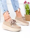 Pantofi casual dama piele naturala kaki cu inchidere sireturi T-6052 1