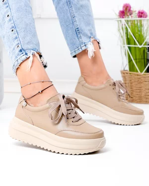 Pantofi Casual - Pantofi casual dama piele naturala kaki cu inchidere sireturi T-6052