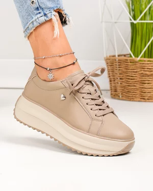 Pantofi Casual - Pantofi casual dama piele naturala kaki cu inimioara metalica F001-775