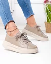 Pantofi casual dama piele naturala kaki cu talpa bej AW2023-26 2
