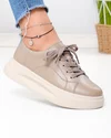 Pantofi casual dama piele naturala kaki cu talpa bej AW2023-26 1