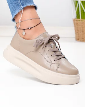 Pantofi Casual - Pantofi casual dama piele naturala kaki cu talpa bej AW2023-26