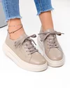 Pantofi casual dama piele naturala kaki cu talpa bej AW2023-26 3