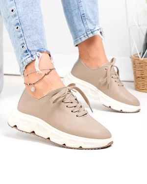 Pantofi casual dama piele naturala kaki cu talpa bej F002-534