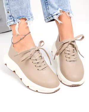 Pantofi Casual - Pantofi casual dama piele naturala kaki cu talpa bej F002-534