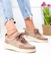 Pantofi casual dama piele naturala kaki cu talpa bej T-2651 2