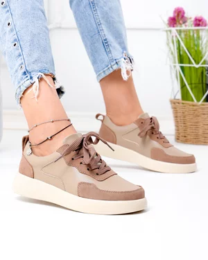 Pantofi casual dama piele naturala kaki cu talpa bej T-2651