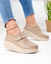 Pantofi casual dama piele naturala kaki cu talpa groasa cu inchidere scai PL-58 1