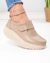 Pantofi casual dama piele naturala kaki cu talpa groasa cu inchidere scai PL-58 2