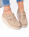 Pantofi casual dama piele naturala kaki cu talpa groasa cu inchidere scai PL-58 3