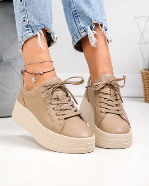 Pantofi casual dama piele naturala kaki cu talpa groasa F002-397