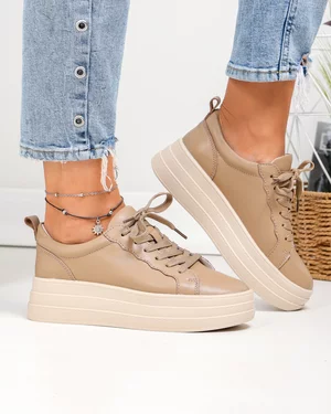 Pantofi Casual - Pantofi casual dama piele naturala kaki cu talpa groasa F002-397