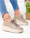 Pantofi casual dama piele naturala kaki cu talpa groasa si inchidere sireturi F001-750 4