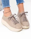 Pantofi casual dama piele naturala kaki cu talpa groasa si inchidere sireturi F001-750 2