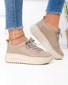 Pantofi casual dama piele naturala kaki cu talpa groasa si inchidere sireturi F001-750 3