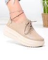 Pantofi casual dama piele naturala kaki cu talpa groasa T-6055 1