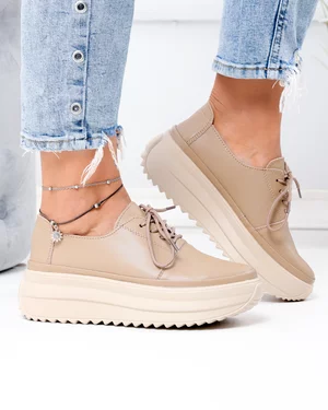 Pantofi casual dama piele naturala kaki cu talpa groasa T-6055