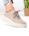 Pantofi casual dama piele naturala kaki cu varf rotund F001-924 1