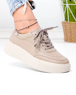 Pantofi Casual - Pantofi casual dama piele naturala kaki cu varf rotund F001-924