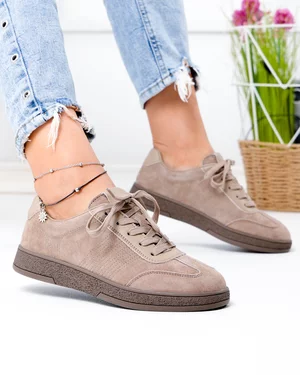 Pantofi Casual - Pantofi casual dama piele naturala kaki cu varf rotund F001-969