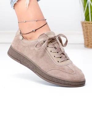 Pantofi casual dama piele naturala kaki cu varf rotund F001-969