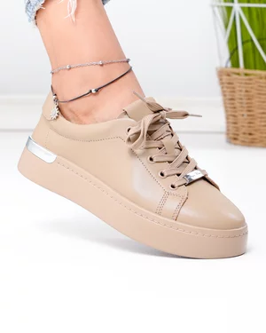 Pantofi Casual - Pantofi casual dama piele naturala kaki cu varf rotund F005-029