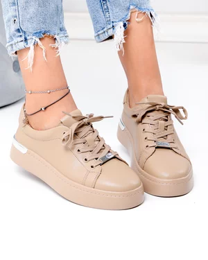 Pantofi casual dama piele naturala kaki cu varf rotund F005-029