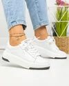 Pantofi casual dama piele naturala lacuita albi cu inchidere sireturi si varf rotund F002-288 3