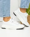 Pantofi casual dama piele naturala lacuita albi cu inchidere sireturi si varf rotund F002-288 2