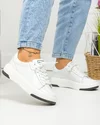 Pantofi casual dama piele naturala lacuita albi cu inchidere sireturi si varf rotund F002-288 4
